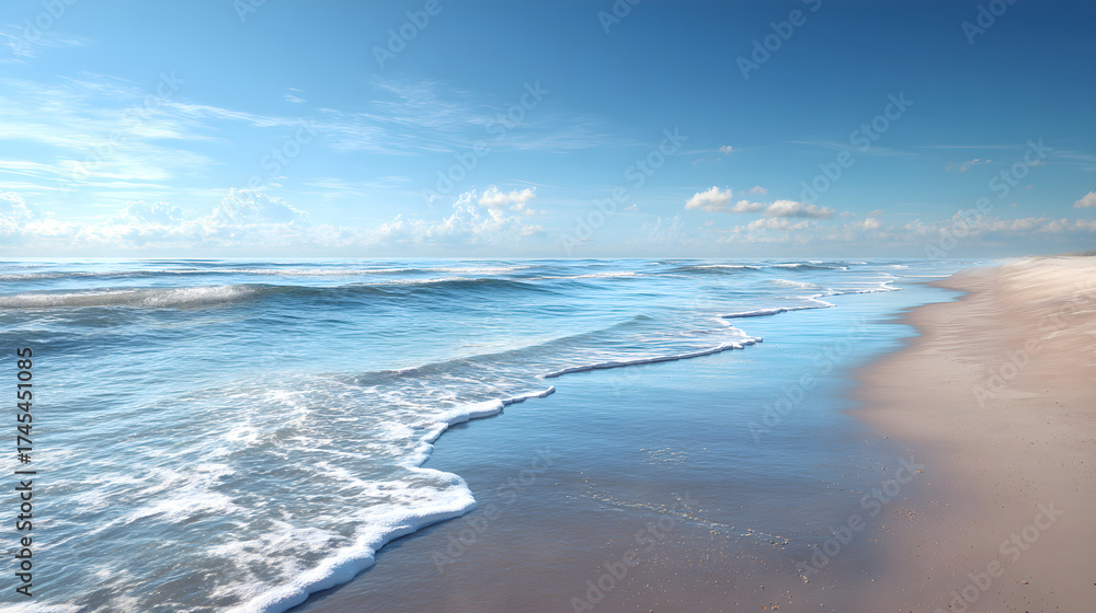 Fototapeta premium Ocean waves rolling onto an empty sandy beach