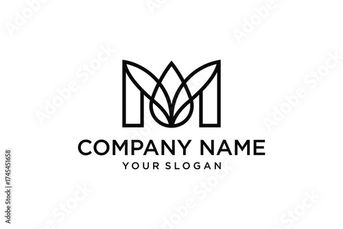 Letter m leaf and water droplets logo vector