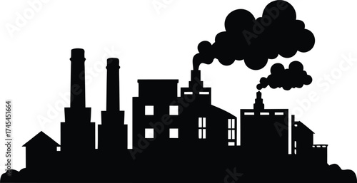A Polluted Factory Silhouette Vector Illustration