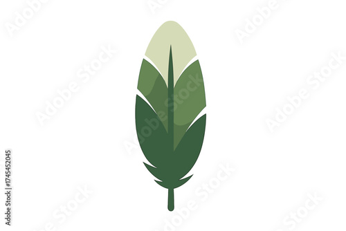 Minimalist abstract single feather design using varying shades of green color