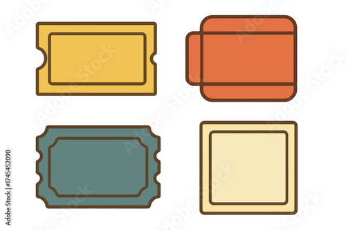 Set of four vintage blank tickets and coupon stubs in retro color palette