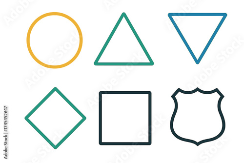 Basic outlined geometric shapes collection including circle square triangle and shield
