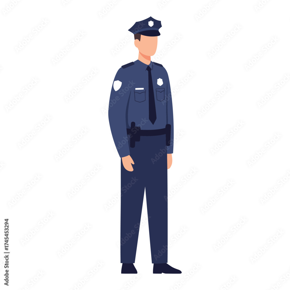 Obraz premium Full body illustration of a male police officer in uniform standing confidently against a white background representing law enforcement