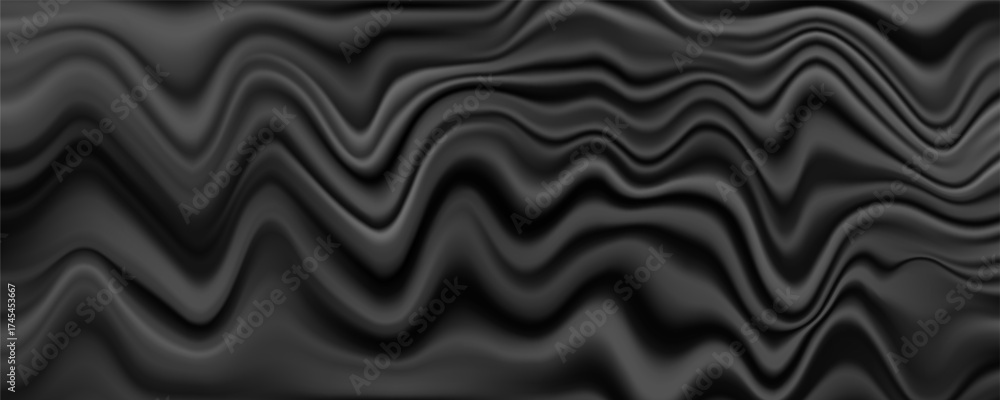 Fototapeta premium Black sand waves as background. Panaroma Sand texture. abstract texture line wave. Sand Waves Abstract Black and White background. Volcanic rock texture. Black salt. Black Sand. Sea Beach.