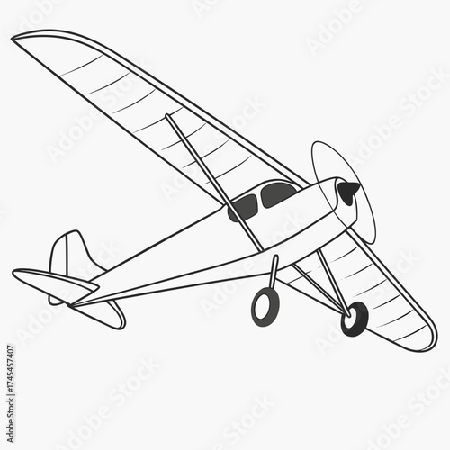 Bilde på lerret Simple line drawing of a classic single engine propeller airplane in flight agai