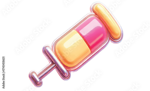 Shiny capsule pill injection design for medical treatments, healthcare solutions, and pharmaceutical innovations, conveying hope and scientific progress