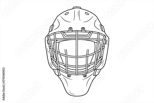 Hockey Goalie Mask Line Art – Protective Sports Gear Illustration for Coloring Pages