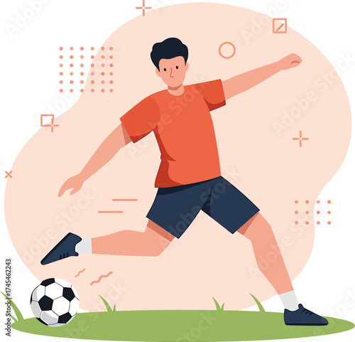 Dynamic Football Player in Mid-Kick, Vector Illustration of Athletic Soccer Action