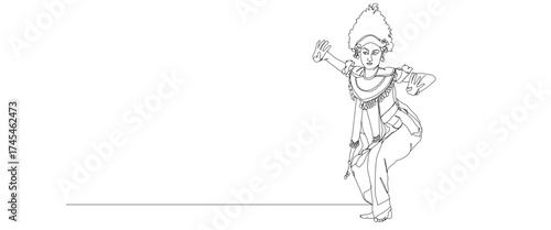 Traditional balinese dance line art illustration. Illustration of balinese woman in traditional clothing.