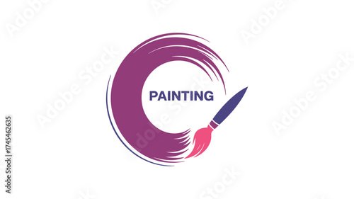 Creative painting logo with brush strokes and the word painting