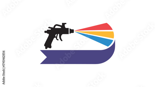 Spray gun emitting vibrant rainbow colors symbolizing creative painting and design services