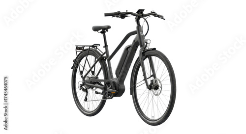 Black electric bicycle for commuting and recreation isolated PNG with Transparent Background