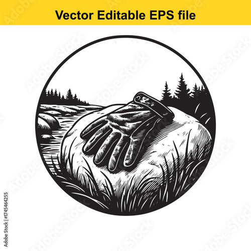 Vector art of glove on a rock in nature
