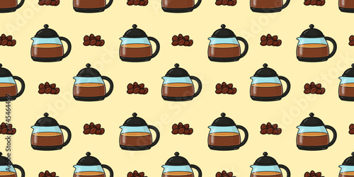Coffee pot and beans repeating pattern design