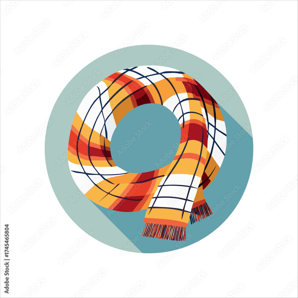 Obraz premium Plaid Winter Scarf Illustration with Checkered Pattern in Circular Frame for Cozy Season Design