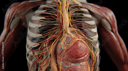 Detailed 3D Visualization of Heart, Veins, and Arteries in the Human Body