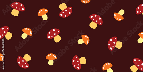 Mushrooms vector seamless pattern. Autumn children's texture.