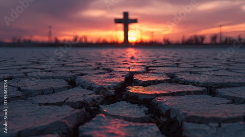 silhouette of cross in sunset