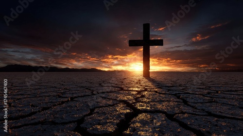 silhouette of cross in sunset