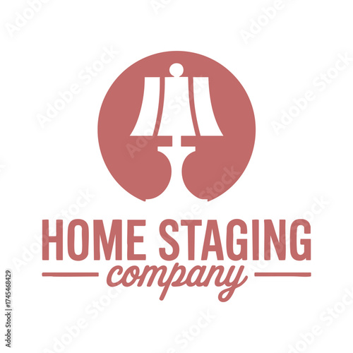 Home staging company logo featuring a stylized lamp and text for real estate services