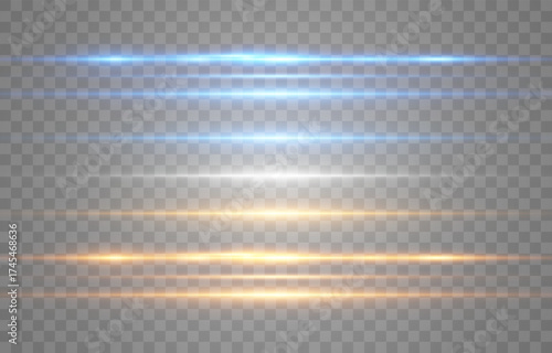 Abstract lights lines on png. Vector laser beams. Glowing streaks on dark background. Luminous neon lines isolated on trasparent backgound.