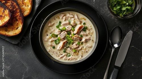 Wallpaper Mural Creamy Chicken Soup with Fresh Herbs and Toasted Bread Slices Torontodigital.ca