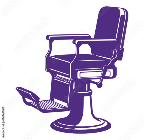 Vintage barber chair illustration purple silhouette on white background ideal for designs
