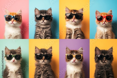 Cool cats wearing sunglasses in colorful photo booth shots