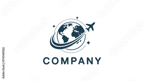 Global travel company logo featuring earth and airplane orbiting