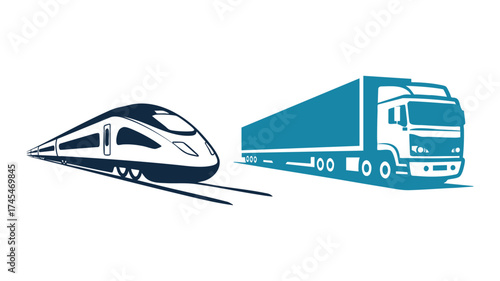 Modern high-speed train and freight truck representing transportation and logistics services