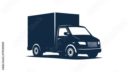 Modern dark blue box truck graphic for logistics and delivery services
