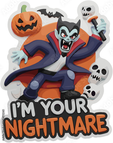 Playful 3D cartoon vampire and Halloween decor Spooky fun Im Your Nightmare concept