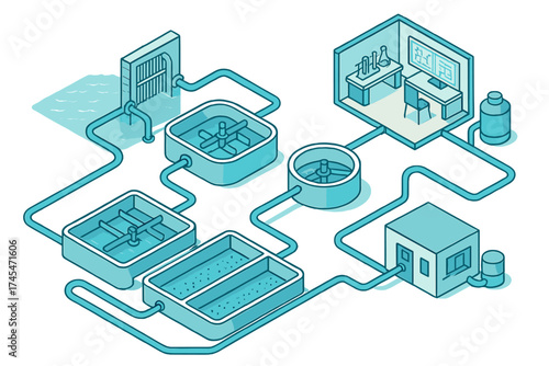 Complex industrial system for cleaning and recycling water through multiple stages