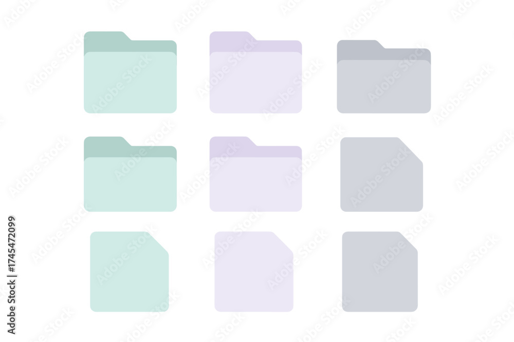Fototapeta premium Minimalist set of pastel colored folder and document icons for user interface design
