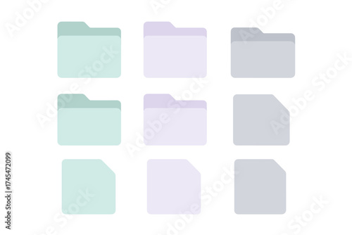 Minimalist set of pastel colored folder and document icons for user interface design