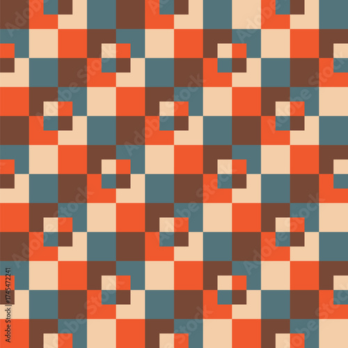Pattern created from cream, orange, brown and blue-grey squares