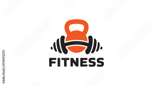 Dynamic gym logo featuring dumbbell and kettlebell symbol with fitness text