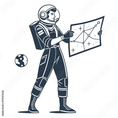 Astronaut holding a map exploring outer space