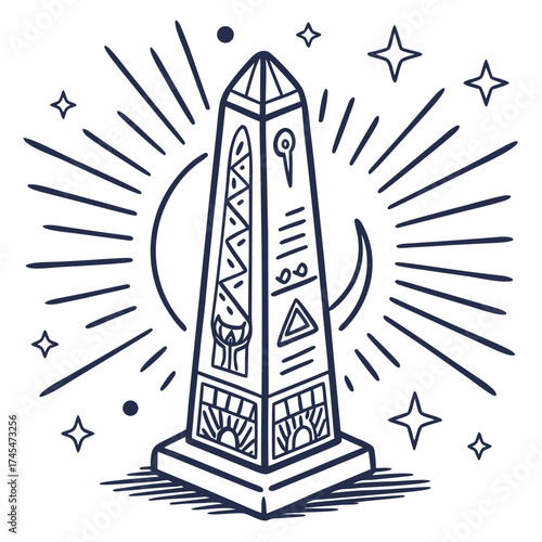 Illustration of an obelisk with egyptian symbols