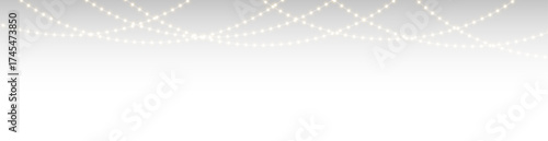 Bright holiday Christmas light garland with decorative bulbs, shining festive string, perfect seasonal background for greeting cards, banners, and celebration PNG illustrations.