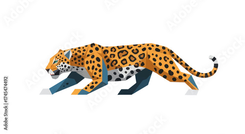 Geometric Illustration of a Running Spotted Jaguar.