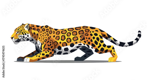 Majestic Jaguar with Distinctive Rosette Spots in a Dynamic Stance.