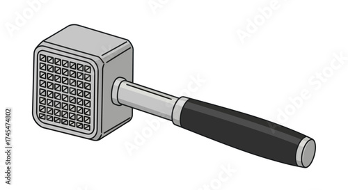 A black and white line art illustration of a square-headed meat tenderizer mallet.