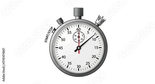 Detailed Silver Stopwatch with Black Hands and Numbers.