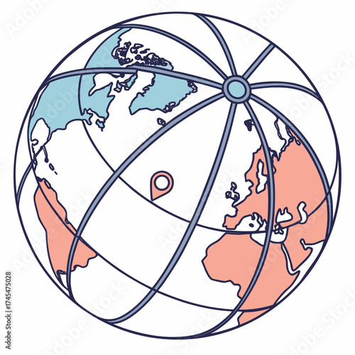 World globe with location pin, showing continents