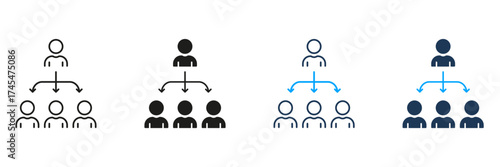 Organizational Hierarchy Line And Solid Icon Set. Leadership Structure, Team Management, And Corporate Hierarchy Symbol Collection. Business And Management Concept. Isolated Vector Illustration