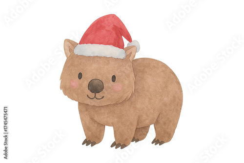 Christmas Australia Animal PNG Cheerful Christmas Wombat in a Santa Hat Illustration Design