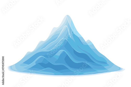 Abstract layered blue mountain landscape design element on white background