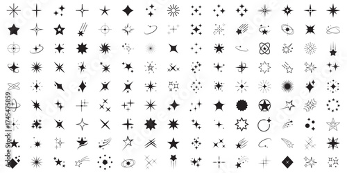 Stars icon collection. Different star shapes. Black stars icon set. Sparkle star icon set. Vector illustration