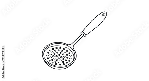 Skimmer Spoon Illustration: Kitchen Utensil with Perforated Bowl and Handle.